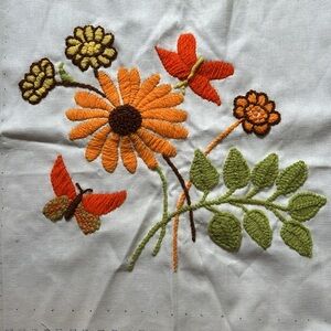 Vintage Floral Embroidered Fabric Art